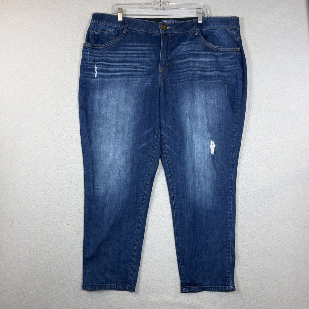 Democracy Women 22W Ab Solution Crop Jeans Medium Wash Mid Rise Tapered Stretch